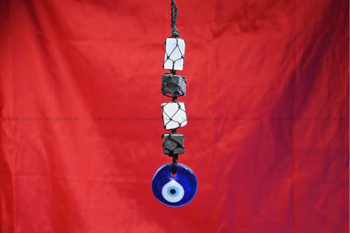 Selenite + Black Tourmaline Evil Eye Hanger